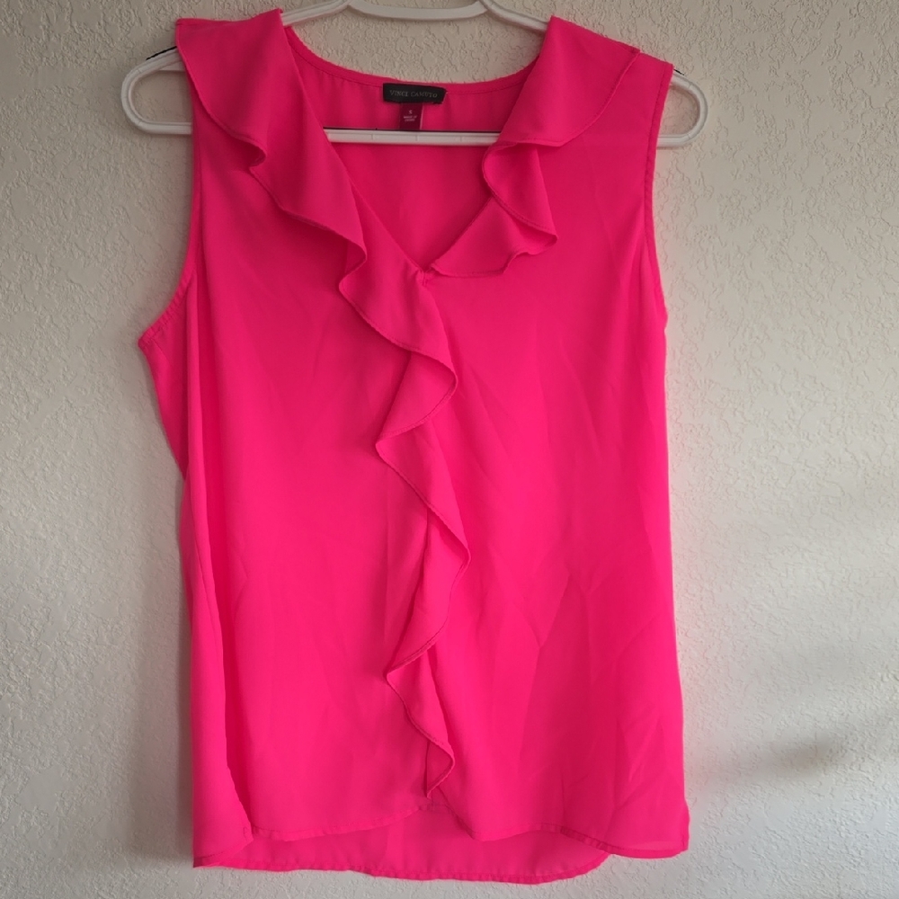 Vince Camuto Hot Pink Ruffle V-Neck Sleeveless Camisole